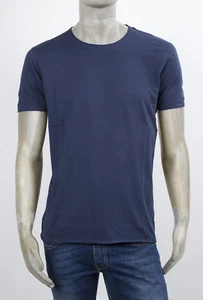 T-SHIRT MARKUP GIRO COLLO BASIC BLU SLIM CON BORDI A TAGLIO VIVO E LOGO - Foto 1 di 4
