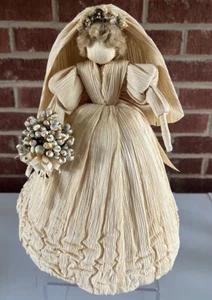 Corn Husk Shuck Doll Lady Bride Bouquet Veil Dress w Tag 10.5” Pamela Earp NC - Picture 1 of 13