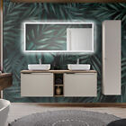 Badmöbel Badezimmer Set Midischrank LED Spiegel Unterschrank Waschbecken Grau