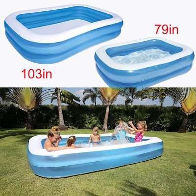 Large Rectangular INFLATABLE SWIMMING POOL Family Padding Kids Garden Summer Fun - Image 1 of 4