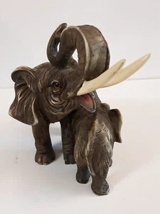 Realistic Cast Metal Gray Mom And Baby Elephant Statue Figurine - Picture 1 of 12