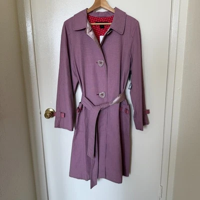 Новый Marc Jacobs розовый микро клетку сердце подпоясанный траншея однобортный пальто L - Изображение 1 из 4