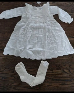 New Jamie Kay Sz 6-7yr Muslin Cotton Lily Dress Tunic Pointelle Knee High Socks - Picture 1 of 7