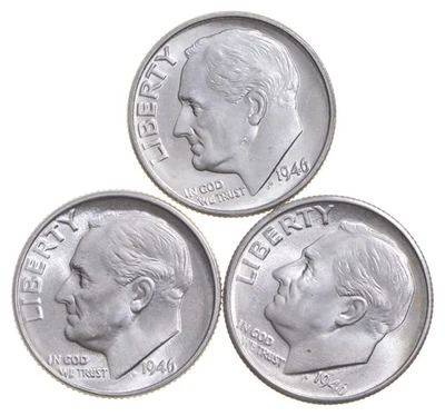 Choice Unc 1946 P D S Roosevelt Dime Gem BU Collection Lot Set *4499 - Image 1 of 3