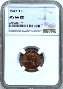 1949-D LINCOLN WHEAT CENT - NGC MS66 RD - FREE SHIPPING! - Picture 1 of 2