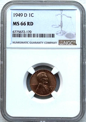 1949-D LINCOLN WHEAT CENT - NGC MS66 RD - FREE SHIPPING! - Image 1 of 2