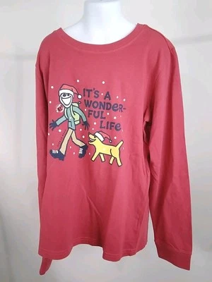 Life is Good Kid Long Sleeve Crusher Tee It's A Wonderful Life Red XLarge 101199 - Image 1 of 4