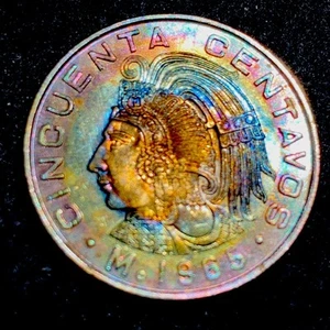 1965 Mexico 50 Cincuenta Centavos — UNCIRCULATED- TONING - Picture 1 of 3