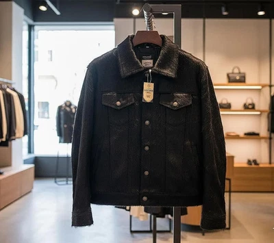 Handmade Jet Black Cowhide Leather Trucker Jacket for Men - Image 1 of 4