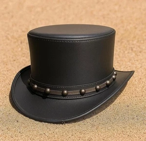 Black Leather steampunk Top Hat: Cosplay, Gothic Victorian costume Hat - Picture 1 of 3