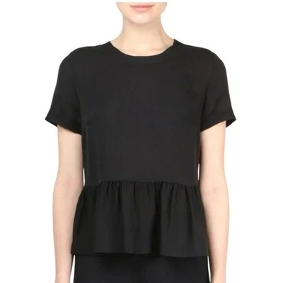 Top Veronica Barba Mujer Negro 100% Seda Peplum Manga Corta Talla 2 Foto 1 de 4