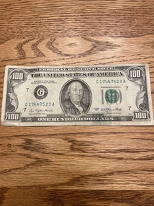 1977 $100 One Hundred Dollar Fed Note, Circulated G17447523A - Picture 1 of 8
