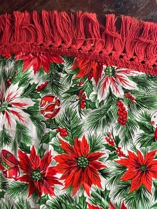 Vintage Weihnachtsstern Weihnachten Urlaub Kunststoff Tischdecke rund mit Fransen 58 Zoll - Bild 1 von 10