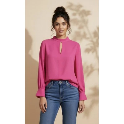 Blusa para mujer LAFAYETTE 148 NEW YORK de seda con cuello falso ojo de cerradura en rosa-grande Foto 1 de 4