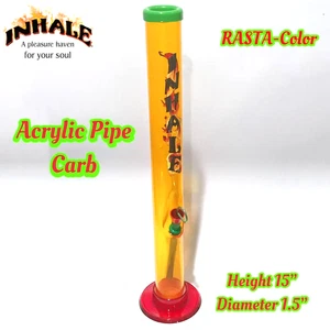 INHALE®️ 1.5X15" straight ACRYLIC WATER PIPE W CARB POKER MADE IN USA - Picture 1 of 4