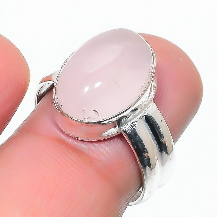 Anillo de plata de ley 925 con piedras preciosas de cuarzo rosa natural para regalo Foto 1 de 1