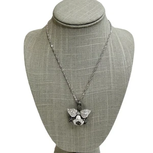 Nolan Miller Pavé Orchid Flower Pendant Chain Necklace Silver & Gray 18-20” - Picture 1 of 11