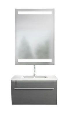 Badmöbel Set Gently 3 V1 Weiß/Grau MDF Waschtisch 70cm mit Leuchtspiegel LSP09 1 - Bild 1 von 4