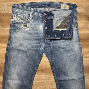 Diesel Jeans Men 30x30 Blue Timmen Straight Leg Thrashed Cotton Made Italy 008BE - Picture 1 of 13