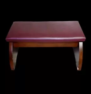 Robert Smith Wooden Footstool W/ Padded Cushion 100% PVC Vinyl Brown & Burgundy - Picture 1 of 11