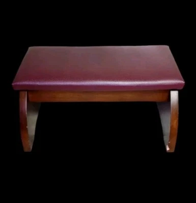 Robert Smith Wooden Footstool W/ Padded Cushion 100% PVC Vinyl Brown & Burgundy - Image 1 of 4