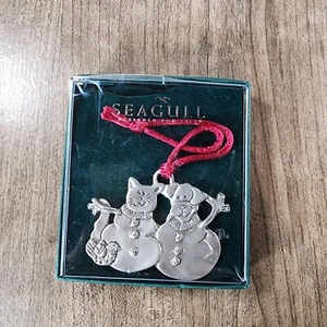 Möwe Zinn Kanada Katze und Hund Schneemänner Ornament datiert 1997 - Bild 1 von 5