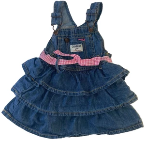 OshKosh Girl Adjustable Bib Overalls Tiered Denim Dress Jumper Vestbak 18 Months - Picture 1 of 6
