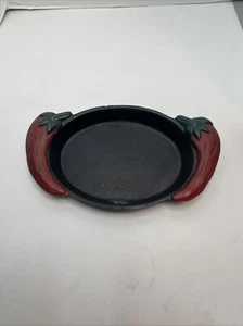 Cast Iron Fajita Dip Serving Skillet with Red Chili Pepper Handles 9"x7" Inside - Picture 1 of 12