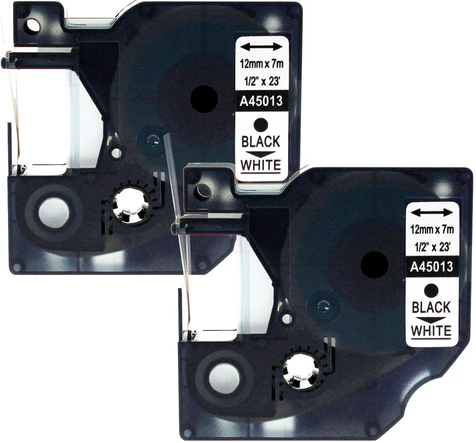 MAXIMUSTRADE 2x Schriftbandkassette kompatibel zu Dymo D1 45013 12mm schwarz auf weiß