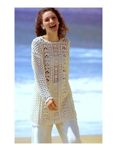 Ladies long-line sweater crochet pattern copy 8 ply cotton - Picture 1 of 4