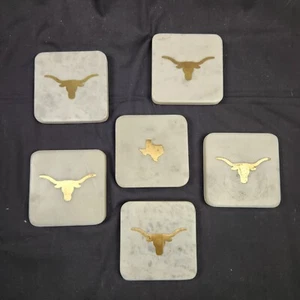 Longhorn Texas Marble & Brass Coasters Set Of 6, 4x4 The Royal Standard - Picture 1 of 7