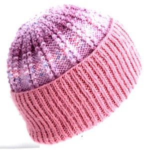 NEW ONEOFF Hand Knitted Cosy Pink/Multicolour Acrylic ARAN ADULT Beanie Hat - Picture 1 of 16