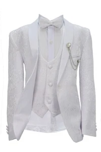 Traje de Esmoquin Comunión Texturizado Floral Blanco 5 Piezas para Niños - Primera Comunión - Imagen 1 de 6