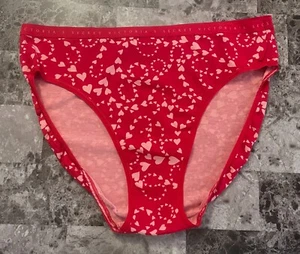 VICTORIA'S SECRET L RED PINK HEART LOGO LIGHTWEIGHT BAND HIGH LEG BRIEF PANTIES - Picture 1 of 3