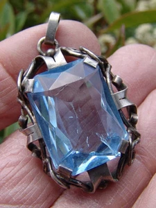 GROSSER 835 SILBER JUGENDSTIL KETTEN ANHÄNGER MIT AQUAMARIN BESATZ - Bild 1 von 5