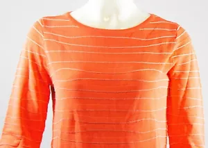 GIORGIO ARMANI Coral Orange Beige Tan Striped 3/4 Sleeve Viscose Knit Top IT 42 - Picture 1 of 10
