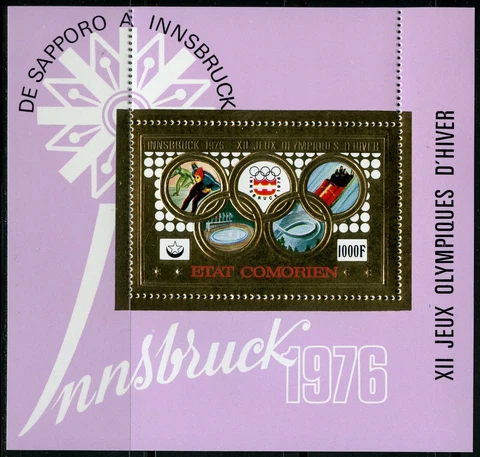 Comores Games Olympic Sapporo Innsbruck 1976 Gold Foil Gold Michel Block 28 A Cover