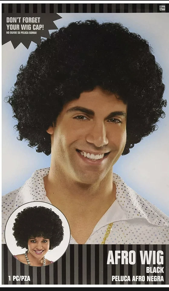 Afro Wig Black 70's Disco Retro Fancy Dress Up Halloween Adult Costume Accessory - Image 1 of 1