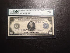 $10 1914 federal reserve note Philadelphia PMG 25 very fine FR915a - Picture 1 of 2