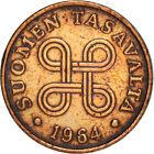 [#383628] Coin, Finland, Penni, 1964, Vf, Copper, Km:44