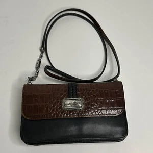 Brighton Crocodile Embossed Leather Crossbody Purse Wristlet Silver Accents & Ad - Picture 1 of 24