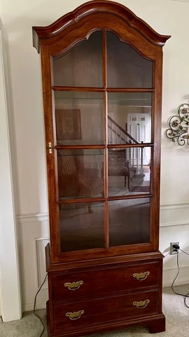 Davis Cabinet Company Vintage Walnut Curio China Cabinet, Country French Style Cover