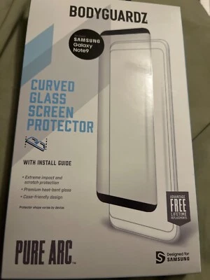 New BodyGuardz Pure ARC Curved Glass Screen Protector for Galaxy Note9 - Black - Image 1 of 2