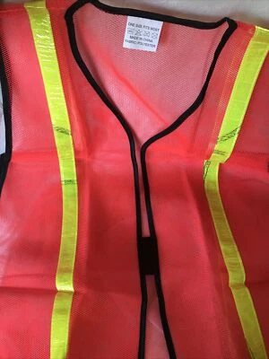 Safety Vest  W/High Visibility Yellow Reflective Stripes Fluorescent Orange Mesh - Image 1 of 4