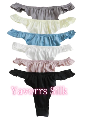 Bragas de seda para mujer Yavorrs 6PS tangas de satén con volantes ropa interior Foto 1 de 4