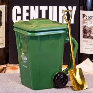 Ceramic Trash Can Coffee Mug with Metal Shovel Spoon - Picture 1 of 5
