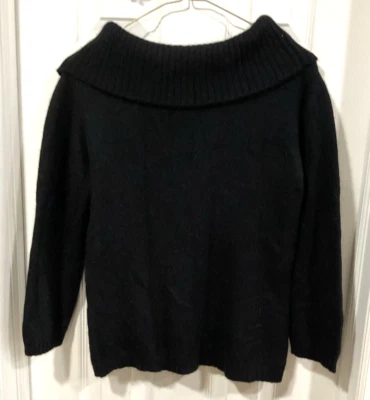Черный свитер капот шеи Angora шерсти смесь M средний 3/4 рукав апостроф - Изображение 1 из 4