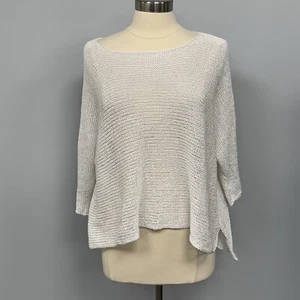 ALEMBIKA Knit Mesh Pullover Sweater Size M White Shimmer Lagenlook Oversized - Picture 1 of 6