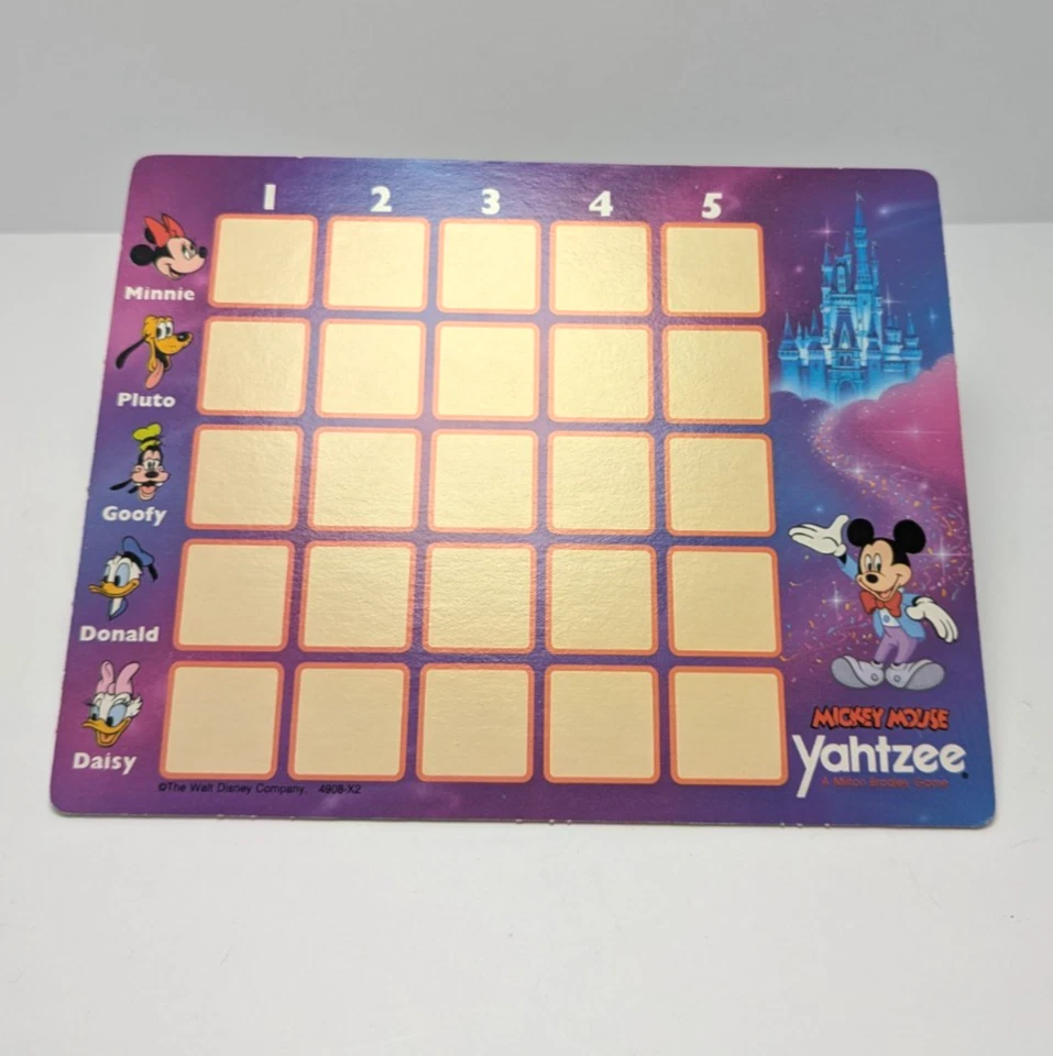Cartão de jogo de substituição 1988 Disney Mickey Mouse Yahtzee - Imagem 1 de 1