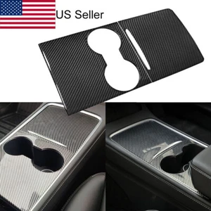 For 2021 2022 Tesla Model 3 Y Carbon Fiber Pattern Center Console Trim Covers 2x - Picture 1 of 5